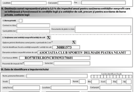 SUSTINE PERFORMANTA!  DONEAZA CLUBULUI DELMADI 3,5% DIN IMPOZITUL ANUL DATORAT!